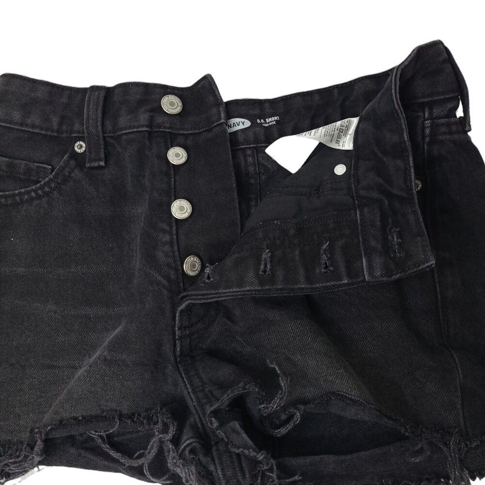 Old Navy Size 0 Black O.G Short High-Rise Button Fly Denim Jean Booty Shorts Y2K - Picture 5 of 9